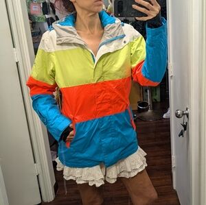 Gsou Snow Vtg Ski Jacket Neon Orange Lime Colorblock Size XS
